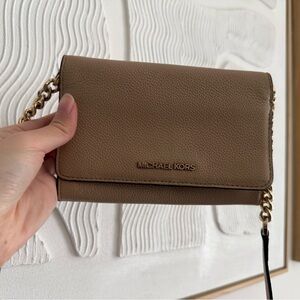 Michael Kors Brown Pebbled Leather Chain Crossbody Wallet